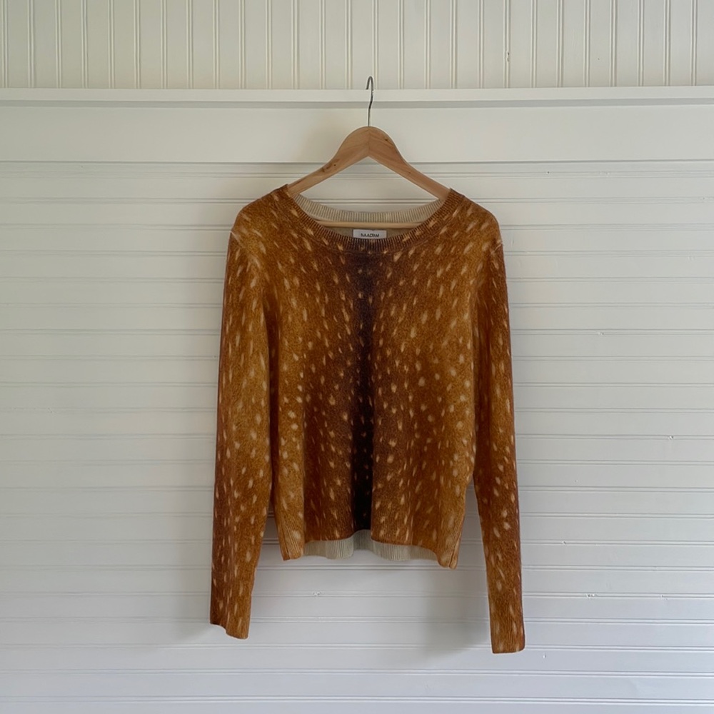 Naadam Cashmere Deer Print Fawn Cashmere Sweater